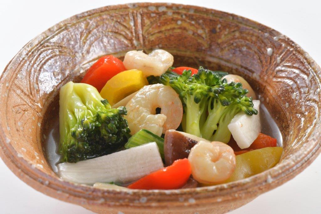 海老と青菜とブロッコリーの塩炒め